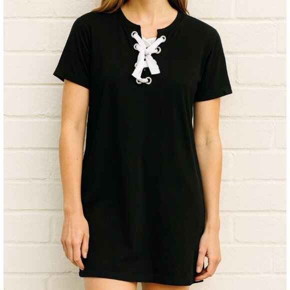 Anthropologie Lisa Todd Lace Up T-Shirt Dress in Black Size XL - Picture 1 of 7